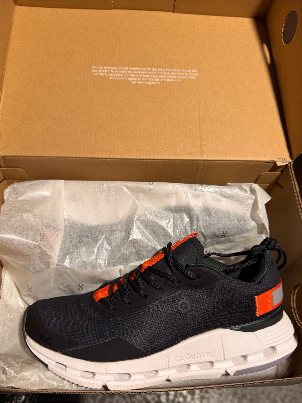 On Cloud Running Womens Cloudnova Form Running Shoes Black and Flame Size 5.5